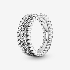 Pandora Beaded Pave Band Rings Sterling silver | 94837-MALH