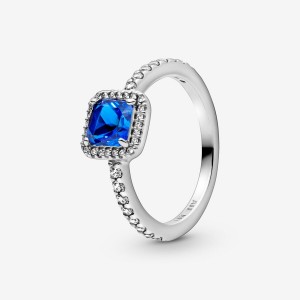 Pandora Blue Square Sparkle Halo & Solitaire Rings Sterling silver | 41368-XDRU