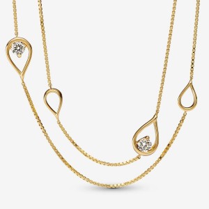 Pandora Brilliance 0.50 ct tw Long Lab-Created Diamond Necklaces Gold | 03589-IQMO