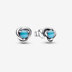 Pandora December Turquoise Blue Eternity Circle Stud Earrings Sterling silver | 37602-DRNI