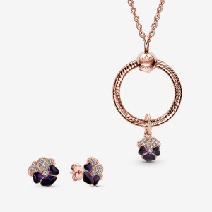 Pandora Deep Purple Pansy Flower Stud Earrings Rose gold plated | 90152-SVQP