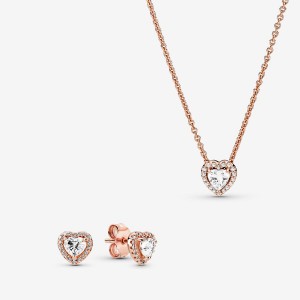Pandora Happily Ever After Necklace & Earring Sets Rose gold plated | 92306-QTER