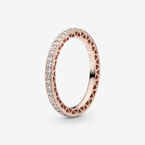 Pandora Hearts of in & Clear CZ Band Rings Rose gold plated | 12705-UIEX