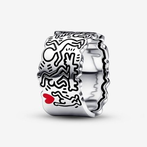 Pandora Keith Haring x Line Art Love People Wide Band Rings Sterling silver | 58614-AYUN