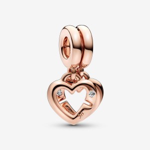 Pandora Linked Sister Hearts Split Dangle Charms Rose gold plated | 12734-VBUY