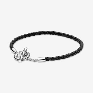 Pandora Moments Braided T-bar Leather Bracelets Sterling silver | 71084-WBJU