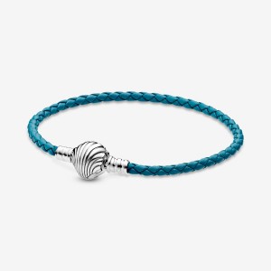 Pandora Moments Seashell Clasp Turquoise Braided Charm Holders Sterling silver | 42806-GEOH