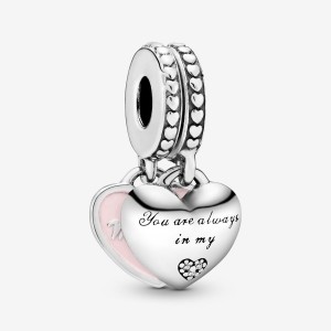 Pandora Mother & Daughter Hearts with Clear CZ Dangle Charms Sterling silver | 65392-AMSJ