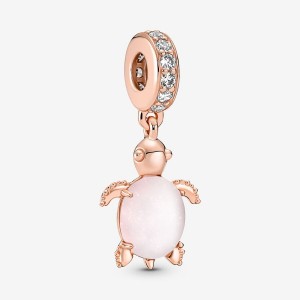 Pandora Murano Glass Pink Sea Turtle Dangle Charms Rose gold plated | 47819-WTZG