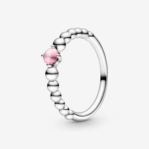Pandora October Petal Pink Beaded Birthstone Rings Sterling silver | 83025-AFJX