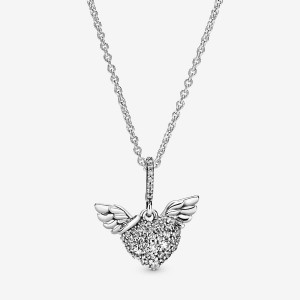Pandora Pave Angel Wings Pendant Necklaces Sterling silver | 18302-VGYE