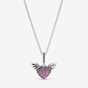 Pandora Pave & Angel Wings Pendant Necklaces Sterling silver | 95761-UXWP