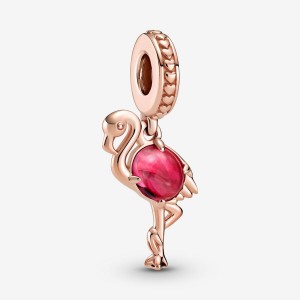 Pandora Pink Murano Glass Flamingo Dangle Charms Rose gold plated | 80754-LPRZ