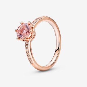 Pandora Pink Sparkling Crown Halo & Solitaire Rings Rose gold plated | 08632-LWEQ