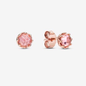 Pandora Pink Sparkling Crown Stud Earrings Rose gold plated | 90672-QNPV