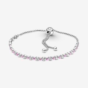 Pandora Pink & Clear Sparkle Slider Sliding Bracelets Sterling silver | 39642-WLKQ