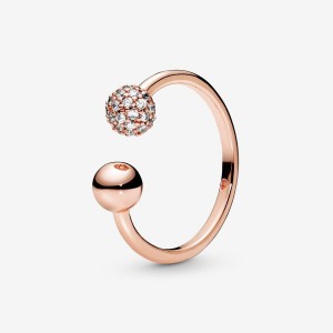Pandora Polished & Pave Bead Open Statement Rings Rose gold plated | 58210-LCYP