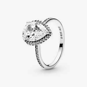 Pandora Radiant Teardrop with Cubic Zirconia Halo & Solitaire Rings Sterling silver | 92048-OQCY