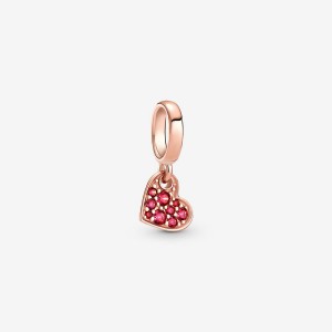 Pandora Red Pave Tilted Dangle Charms Rose gold plated | 49520-ZDXR
