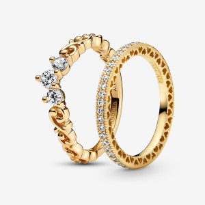 Pandora Regal Golden Tiara Ring Sets Multicolor | 02719-LUAK
