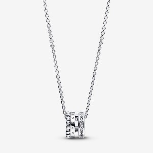 Pandora Signature Logo Pave & Beads & Pendant Necklaces Sterling silver | 72610-RTCH