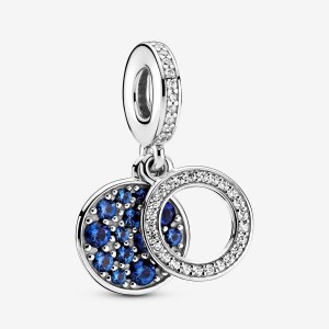 Pandora Sparkling Blue Disc Double Dangle Charms Sterling silver | 27609-KQYS
