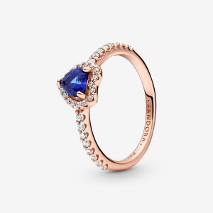Pandora Sparkling Blue Elevated Halo & Solitaire Rings Rose gold plated | 47238-JRQB