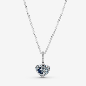 Pandora Sparkling Blue Moon & Stars Pendant Necklaces Sterling silver | 92074-FBHM
