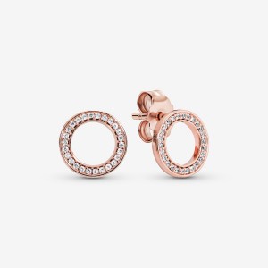 Pandora Sparkling Circle Stud Earrings Rose gold plated | 45817-BDQS