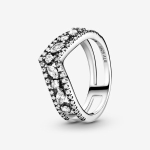 Pandora Sparkling Marquise Double Wishbone Statement Rings Sterling silver | 53471-ODQZ