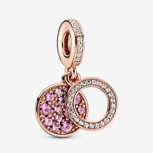 Pandora Sparkling Pink Disc Double Dangle Charms Rose gold plated | 51047-FRZO