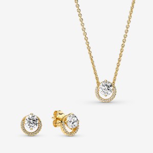 Pandora Sparkling Round Gift Necklace & Earring Sets Multicolor | 31645-KRAM