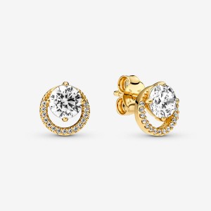 Pandora Sparkling Round Halo & Solitaire Rings Gold plated | 61827-DCGA