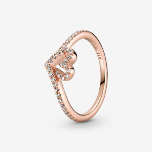 Pandora Sparkling Wishbone Heart & Promise Rings Rose gold plated | 34076-HCXB