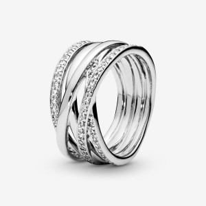 Pandora Sparkling & Polished Lines Band Rings Sterling silver | 24871-KXRC