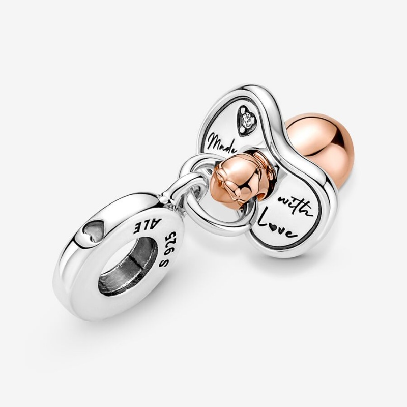 Pandora Baby Pacifier Dangle Charms Two-tone | 89457-MLYQ
