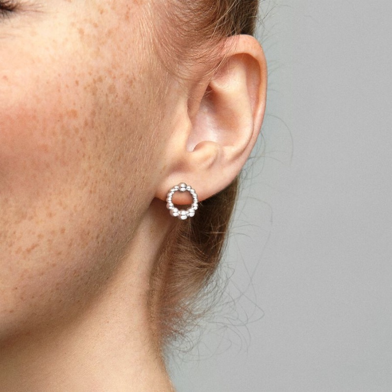 Pandora Beaded Circle Stud Earrings Sterling silver | 68194-VKFX
