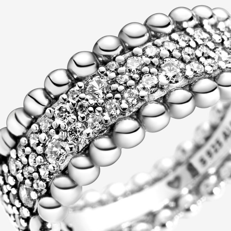Pandora Beaded Pave Band Rings Sterling silver | 94837-MALH
