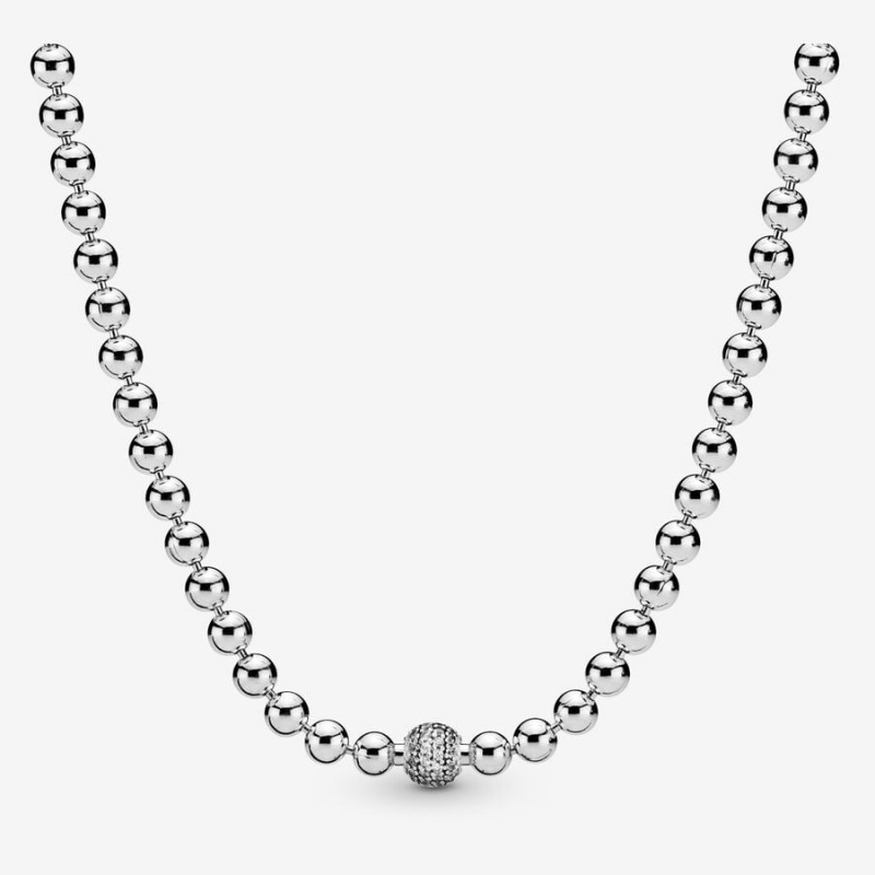 Pandora Beads & Pave Pendant Necklaces Sterling silver | 48672-WNFT
