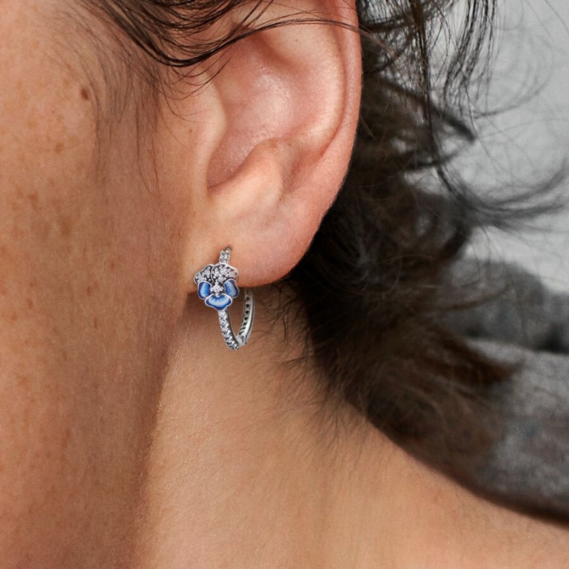 Pandora Blue Pansy Flower Pendant Necklaces Sterling silver | 75306-OZGP
