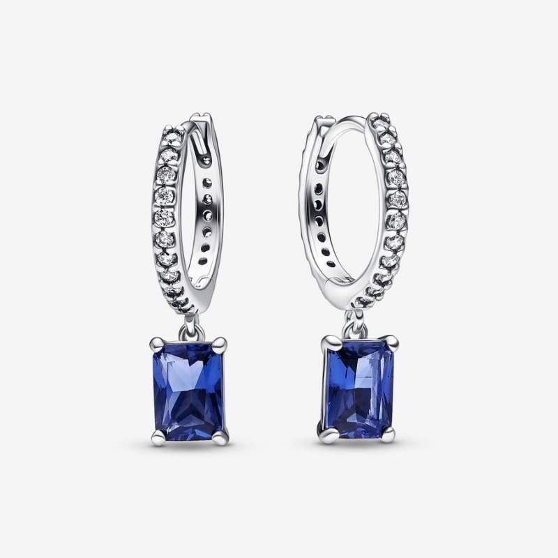 Pandora Blue Rectangular Sparkling Hoop Earrings Sterling silver | 03168-NLRW