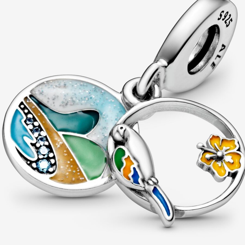 Pandora Brazil Beach & Parrot Dangle Charms Sterling silver | 79134-FABP