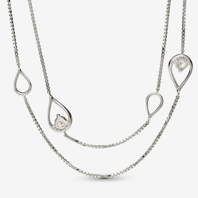 Pandora Brilliance 0.50 ct tw Long Lab-Created Diamond Necklaces White gold | 37861-YXDO