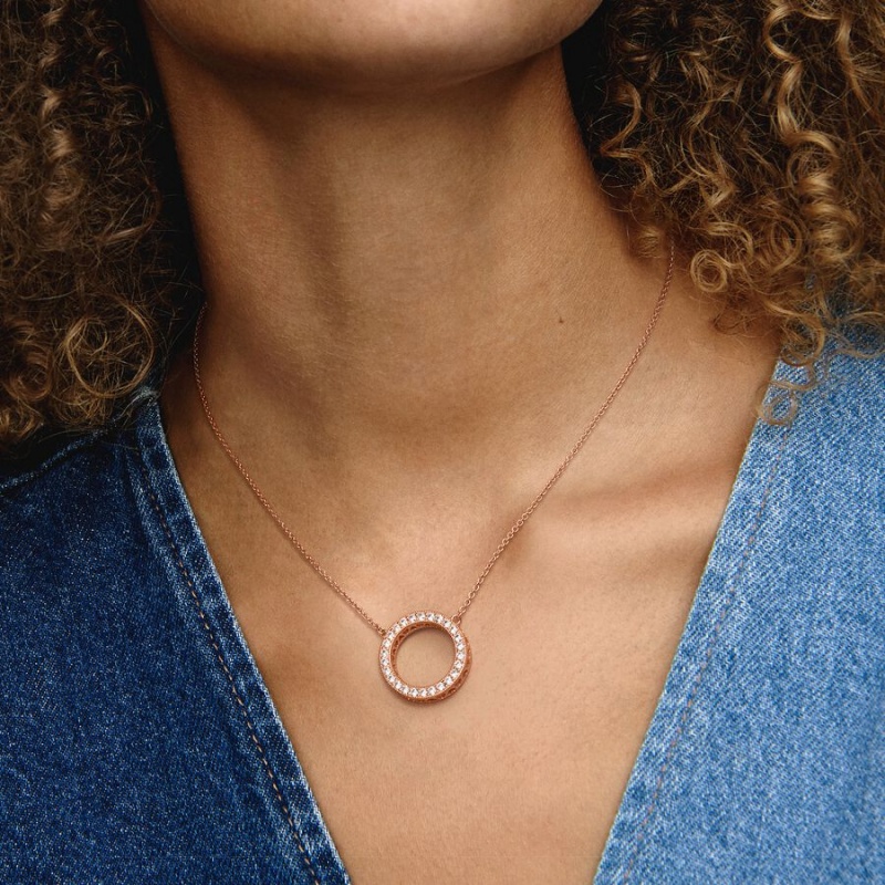 Pandora Circle of Sparkle Chain Necklaces Rose gold plated | 75192-VMBY
