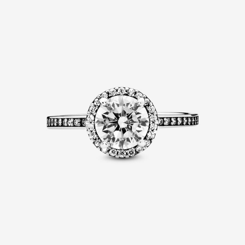 Pandora Classic Elegance with Cubic Zirconia Halo & Solitaire Rings Sterling silver | 21538-QHAF