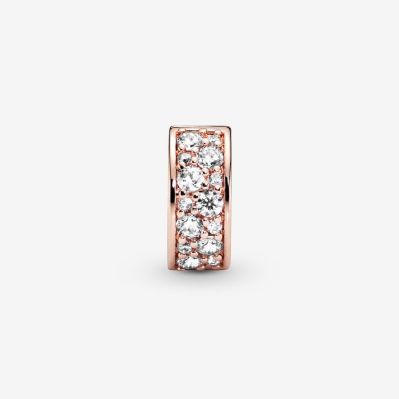 Pandora Clear Pave Clip Safety Chains Rose gold plated | 35601-UZBQ
