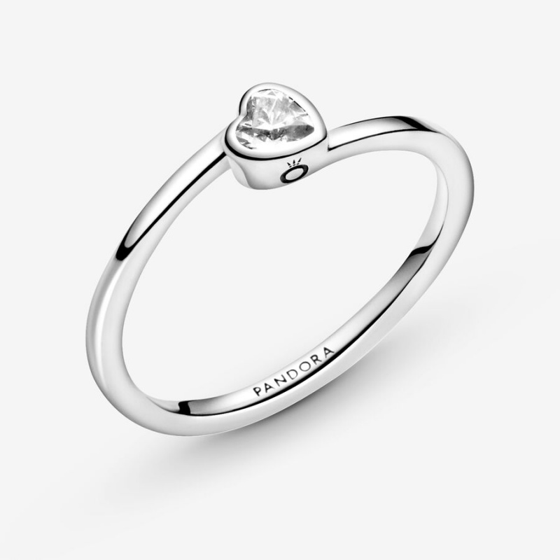 Pandora Clear Tilted Heart & Promise Rings Sterling silver | 92381-MLKQ