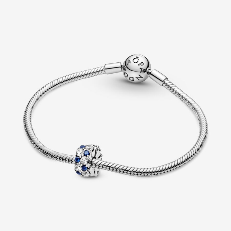 Pandora Clear & Blue Sparkling Clip Clips Sterling silver | 90235-XDEH