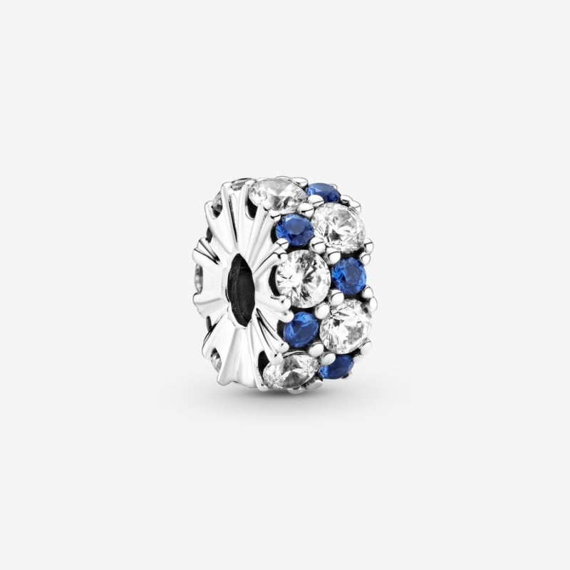 Pandora Clear & Blue Sparkling Clip Clips Sterling silver | 90235-XDEH