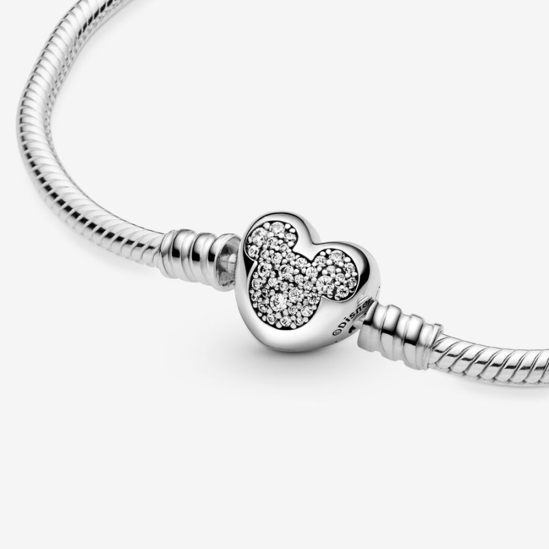 Pandora Disney Moments Mickey Mouse Clasp Snake Chain Bracelets Sterling silver | 12973-WHXP